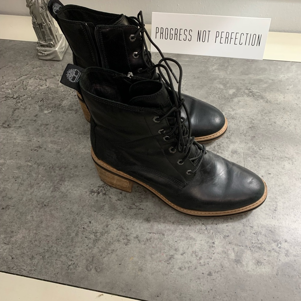 Timberland Black Leather Moto Boots